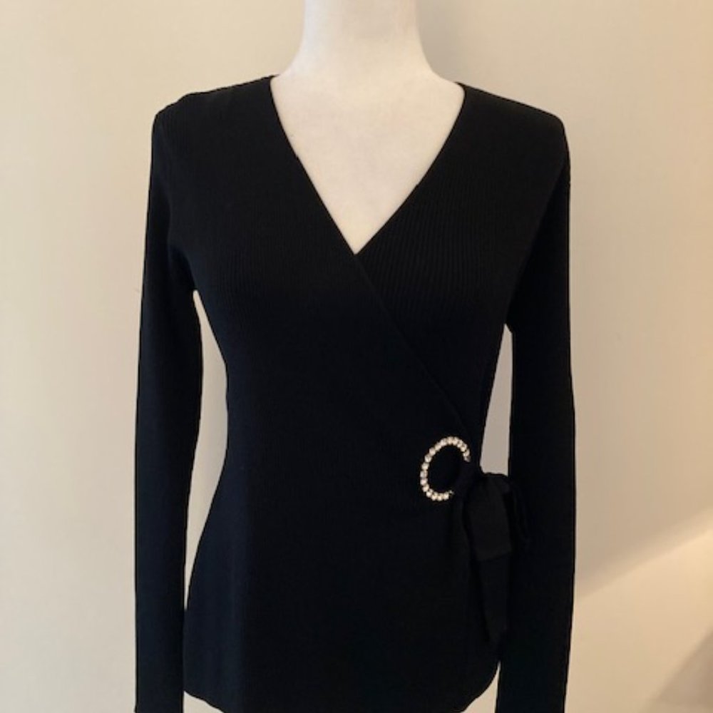 INC International Concepts NEW black ribbed wrap sweater
